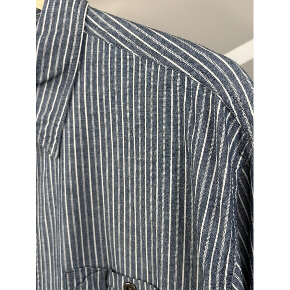 LL Bean Men’s Large Long Sleeve Cotton Button Up Shirt Blue White Stripes 266069 - Picture 5 of 15